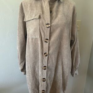 Nasty Gal Tan Loose-fitting Button-Front Corduroy Jacket Size 2